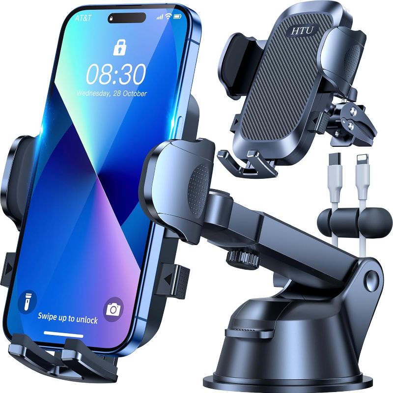 Photo 1 of [True Military-Grade] Car Phone Holder?2024 Stronger Suction & Clip? Universal Cell Phone Holder for Car Mount for Dashboard Windshield Air Vent Long Arm Cell Phone Car Mount Thick Case,Black