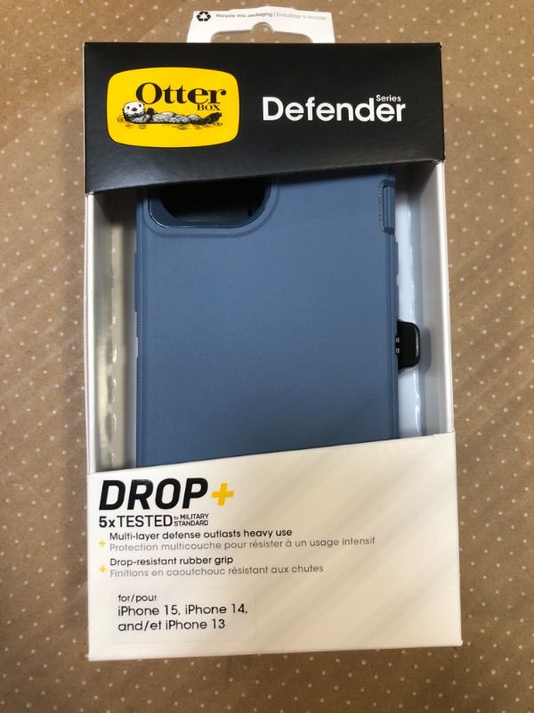 Photo 2 of ***USED** OtterBox iPhone 13,14 AND 15  Defender Series Case - BABY BLUE JEANS (Blue), Screenless, Rugged & Durable, with Port Protection, Includes Holster Clip Kickstand