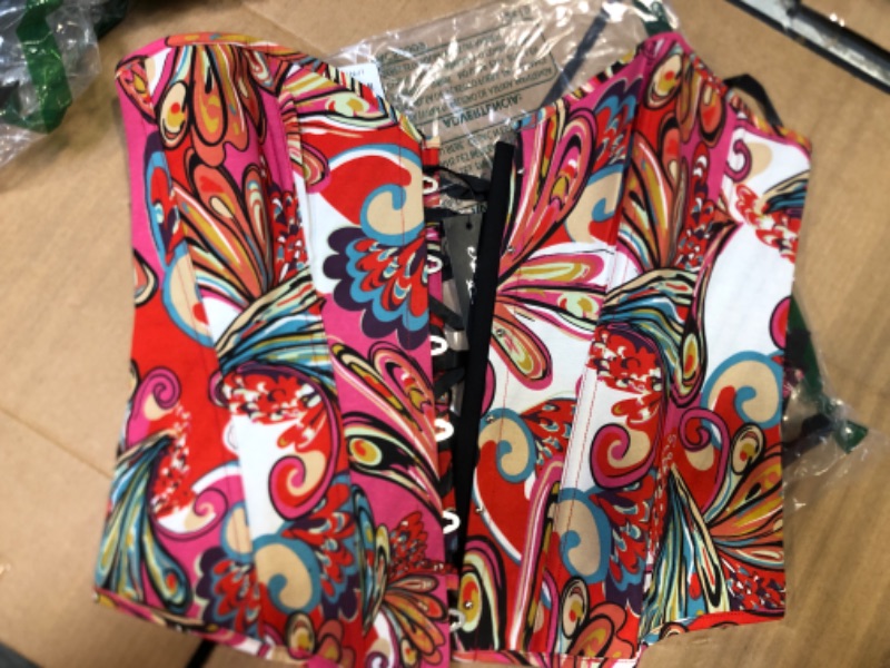 Photo 1 of ***USED** Alivila.Y Fashion Womens Vintage Butterfly Pattern Denim Overbust Corset Bustier Top 2767-Hot Pink-XL