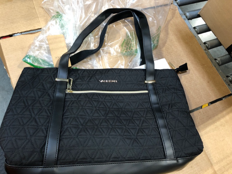 Photo 1 of ***USED**VANKEAN Laptop Bag for Women, 15.6 Inch Work Bag Waterproof Computer Shoulder Bag with USB Port, Large Tote Bag for Work Business Travel, Quilted Black
