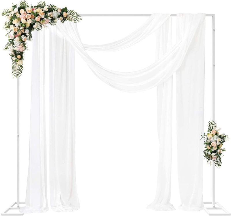 Photo 1 of ***USED** Fomcet 8FT x 8FT Backdrop Stand Heavy Duty with Base, White Portable Adjustable Pipe and Drape Backdrop Stand Kit, Square Metal Arch Party Frame for Wedding Birthday Parties Banquet Decorations