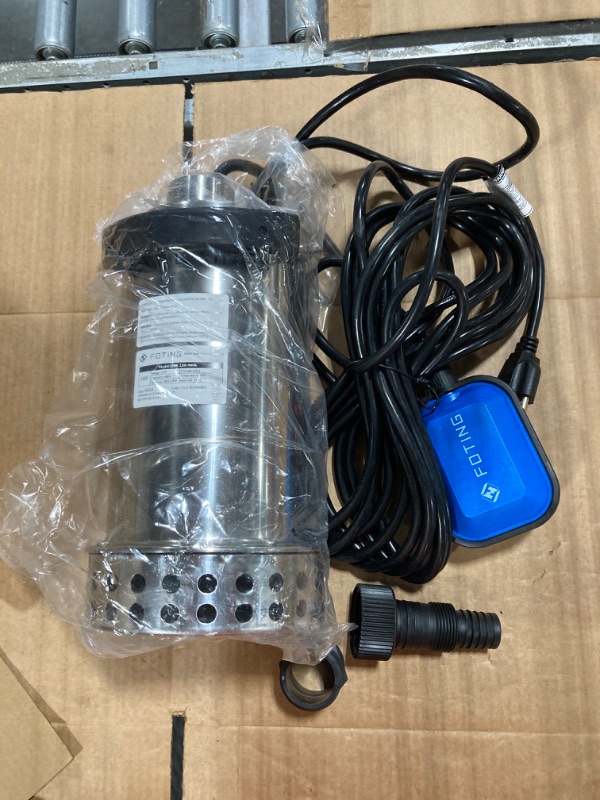 Photo 2 of 1HP Sump Pump 4000GPH with Automatic Float Switch, Full 304 Stainless Steel Submersible Water Pump for Pool Draining Fast Water Removal in Basement Sewage Heater Flush Pit Hot Tub Garden Pond