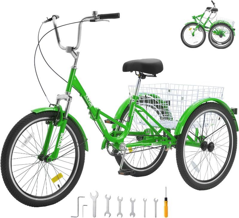 Photo 1 of ***SOLD AS PARTS NO RETURNS**
***CHAINS ARE BENT***
VEVOR Folding Adult Tricycle,Adult Folding Trikes, 3 Wheel Cruiser Bike with Large Basket & Adjustable Seat, Shopping Picnic Foldable Tricycles for Women, Men, Seniors
