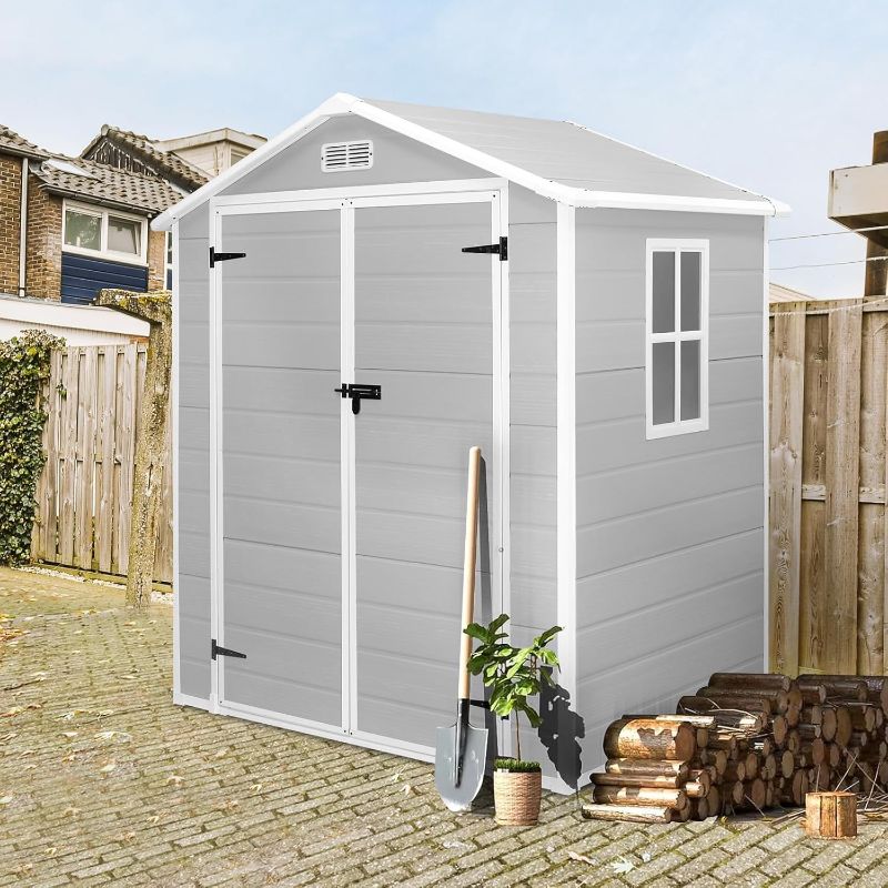 Photo 1 of ***STOCK PHOTO SIMILAR ITEM***6x4.4FT Outdoor Resin Shed with Reinforced Floor, All-Weather Plastic Shed with Lockable Door, Window & Vents, Garden Tool Sheds & Outdoor Storage Clearance for Garden Patio Lawn (Gray)
