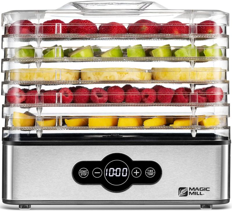 Photo 1 of 
Magic Mill Food Dehydrator Machine | 5 Stackable Stainless Steel Trays Jerky Dryer with Digital Adjustable Timer & Temperature Control - Electric Food Preserver for Fruits, Veggies, Meats & Dog Treats