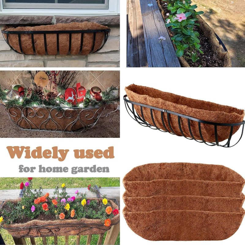 Photo 1 of 4 Pack Trough Coco Liner 30 Inch Hanging Basket Liners 100% Natural Coconut Husk Liners for Planters Window Box Planter Inserts for Large Pots Trough Planters Outdoor Garden Decoration