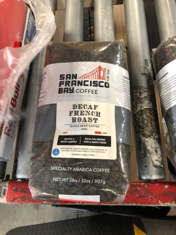 Photo 2 of * PAST EXPIRATION**
San Francisco Bay Whole Bean Coffee - DECAF French Roast (2lb Bag), Dark Roast, Swiss Water Processed DECAF French Roast 2lb Bag (Pack of 1)