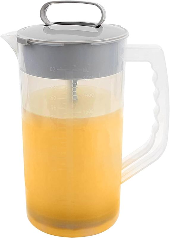 Photo 1 of 1 Pack Mixing Pitcher for Drinks 2 Quart/ 64oz Plastic Water Pitcher with Lid?Easy-Mix Juice Container?Angled Plastic Blades and Adjustable Mixer Plunger for Juice, Tea, Beverage Container
