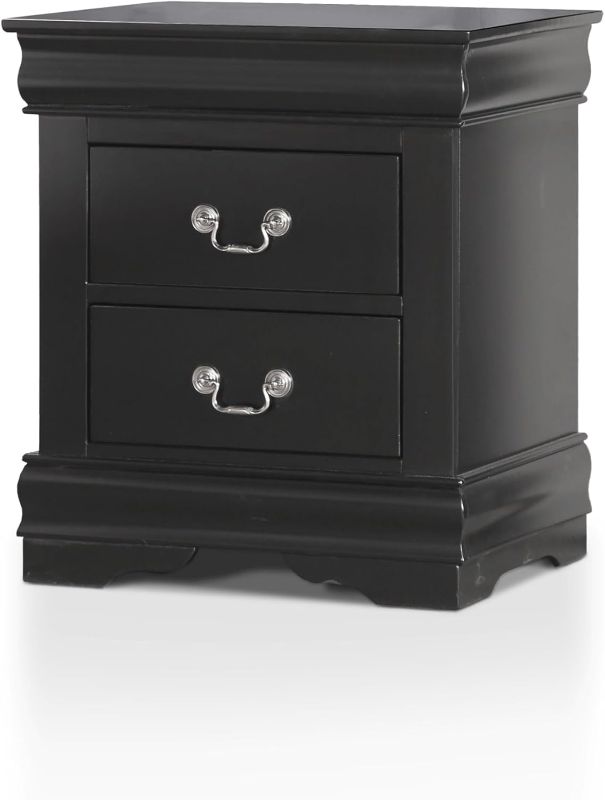 Photo 1 of ***DAMAGED***
Furniture of America Louis Philippe Traditional Solid Wood Nightstand with Drawers and Antique Nickle Handles, Small Bedside Table, No Assembly Wooden Night Stand for Bedroom, Guest Room, Dorm, Black
