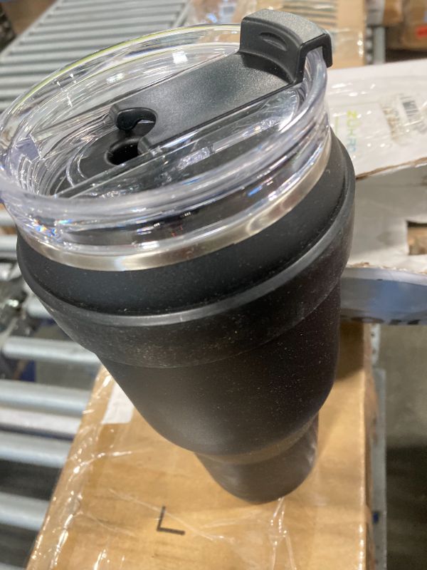 Photo 1 of ****USED*** Zukro 40 oz Tumbler with Handle and Wide Straw, Double Wall Stainless Steel Insulated Cup with Screw on 2-in-1 Lid, 100% Leak Proof, Keeps Drinks Cold 24 Hours, Dishwasher Safe - Black