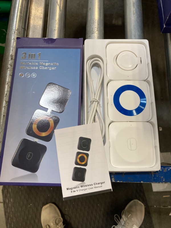 Photo 2 of ***USED** 3 in 1 Wireless Charger for iPhone,Portable 3 in 1 Magnetic Wireless Charging Station,Travel Charger for Multiple Devices,for iPhone 15 14 13 Pro Max,AirPods,Apple Watch-White (Adapter not Included)