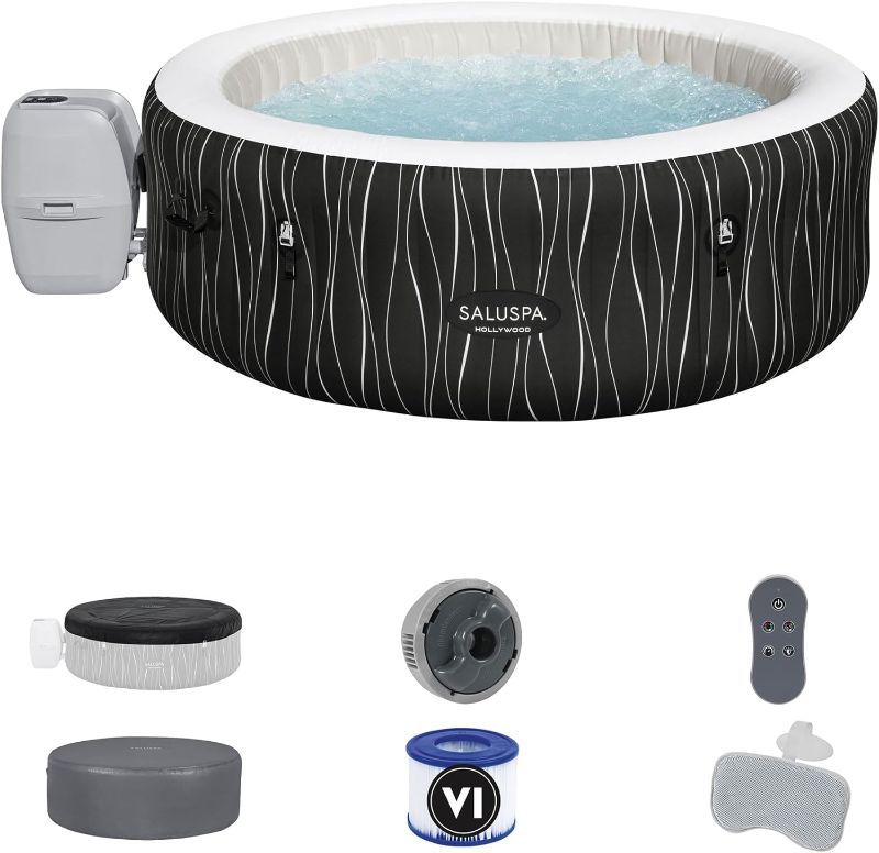 Photo 1 of ***USED***Bestway SaluSpa Hollywood EnergySense Luxe AirJet Round Inflatable 4 to 6 Adult Hot Tub with Heater, Filter, 2 Covers, and 140 AirJet System