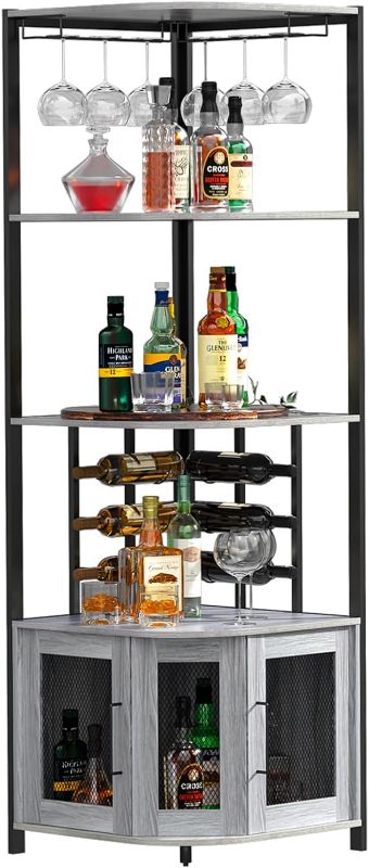 Photo 1 of 
Anmytek Corner Bar Cabinet Wood Liquor Cabinet with Wine Rack, 5-Tiers Industrial Corner Wine Cabinet with Shelf Storage, Home Bar Display Cabinet with Mesh...
