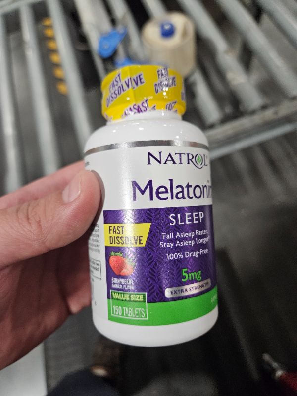 Photo 2 of ***USED**EXPIRES 12/31/24*** Natrol Sleep Melatonin 5mg Fast Dissolve Tablets, Nighttime Sleep Aid for Adults, 150 Strawberry-Flavored Melatonin Tablets, 150 Day Supply Strawberry 150 Count (Pack of 1)