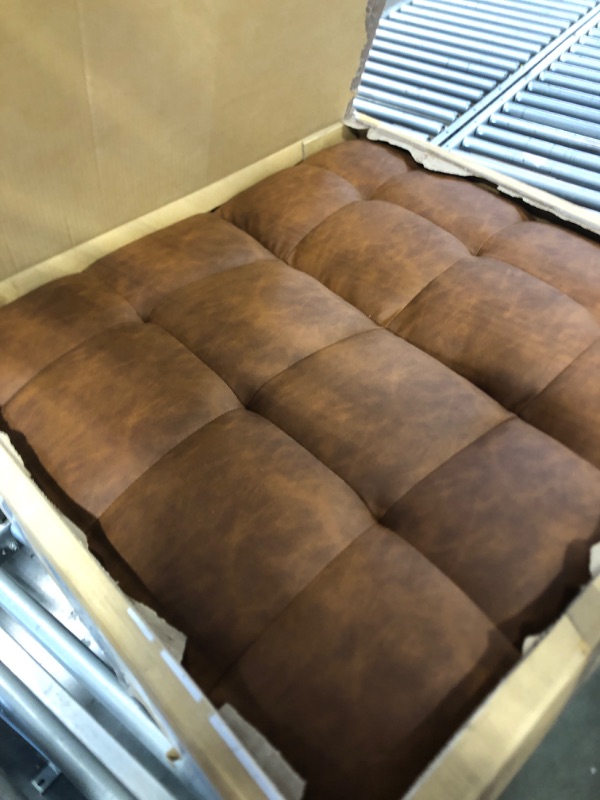 Photo 3 of ***Only 1 Cushion In Package. No legs or other parts*** mopio Aaron Couch, Small Sofa, Futon, Sofa Bed, Sleeper Sofa, Loveseat, Mid Century Modern Futon Couch, Sofa Cama, Couches for Living Room, Bedroom (Pecan Brown, Faux Leather)