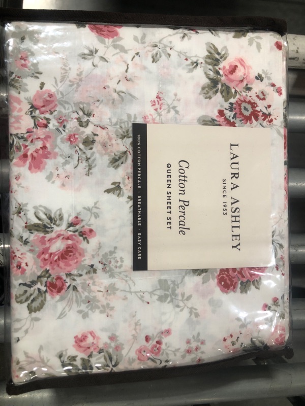 Photo 2 of ***USED**SHAME NOT INCLUDED*** Laura Ashley - Queen Sheets, Cotton Percale Bedding Set, Lightweight & Breathable Home Decor (Ashfield Pink, Queen)