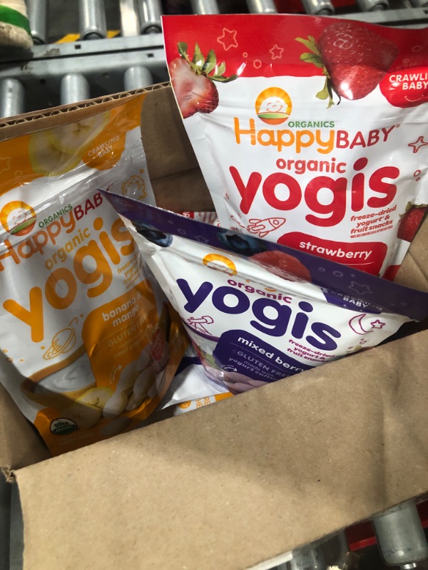 Photo 2 of  6 PACK   Happy Baby Organic Yogis Freeze-Dried Yogurt & Fruit Snacks, Banana Mango, MIXED BERRY AND STRAWBERRY