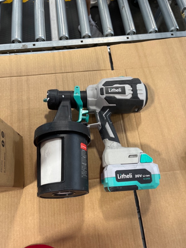 Photo 1 of ***USED***PARTS ONLY***Litheli HVLP Paint Sprayer with Brushless Motor, 20V Cordless Paint Gun with 4.0 Ah Battery & Charger & 4 Nozzles & 800ml Container for Home Interior Exterior Car, Deck, Fence, Furniture
