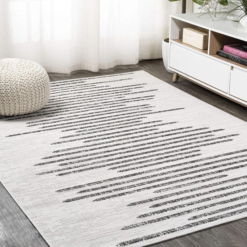 Photo 1 of ***USED***JONATHAN Y SMB124D-8 Zolak Berber Stripe Geometric Indoor Outdoor Area-Rug Bohemian Contemporary Easy-Cleaning Bedroom Kitchen Backyard Patio Non Shedding, 8 X 10, Ivory/Black