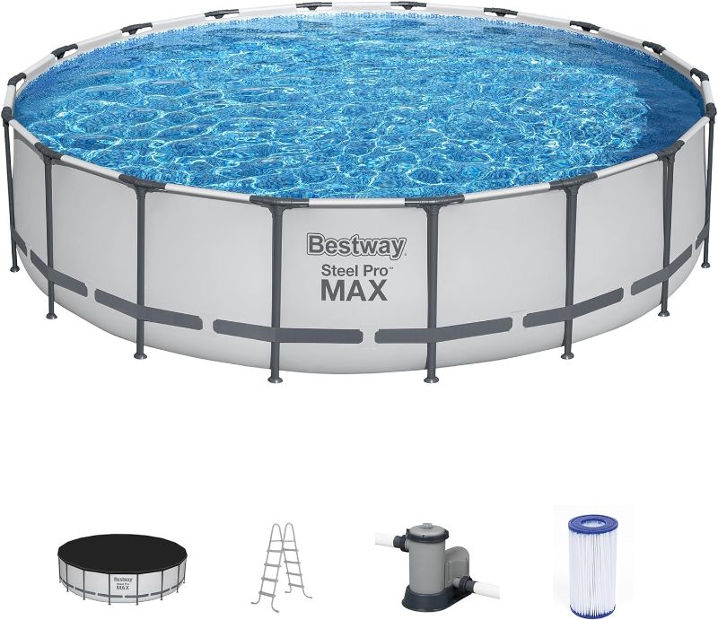 Photo 1 of ****MISSING FILTER PUMPS***
Bestway Steel Pro MAX 18 Foot x 48 Inch Round Metal Frame Above Ground Outdoor Swimming Pool Set with 1,000 Filter Pump, Ladder, and Cover
