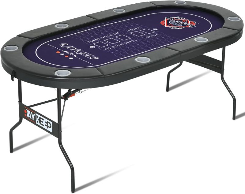 Photo 1 of 71 Inch Poker Table Foldable, 8 Player Folding Poker Tables w/Collapsible Legs, Casino Grade Felt, Padded Rails and Cup Holders, Portable Poker Table for Texas Holdem Poker and Blackjack
