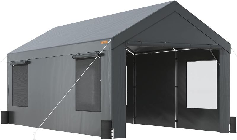 Photo 1 of ***Not Exact, Missing Tarp*** 
VEVOR Carport 13'x25' Heavy Duty Portable Garage, Upgraded Extra Large Car Canopy with Roll-up Ventilated Windows, Removable Sidewalls, Waterproof UV Resistant All-Season Tarp for Pickup Truck & Boat