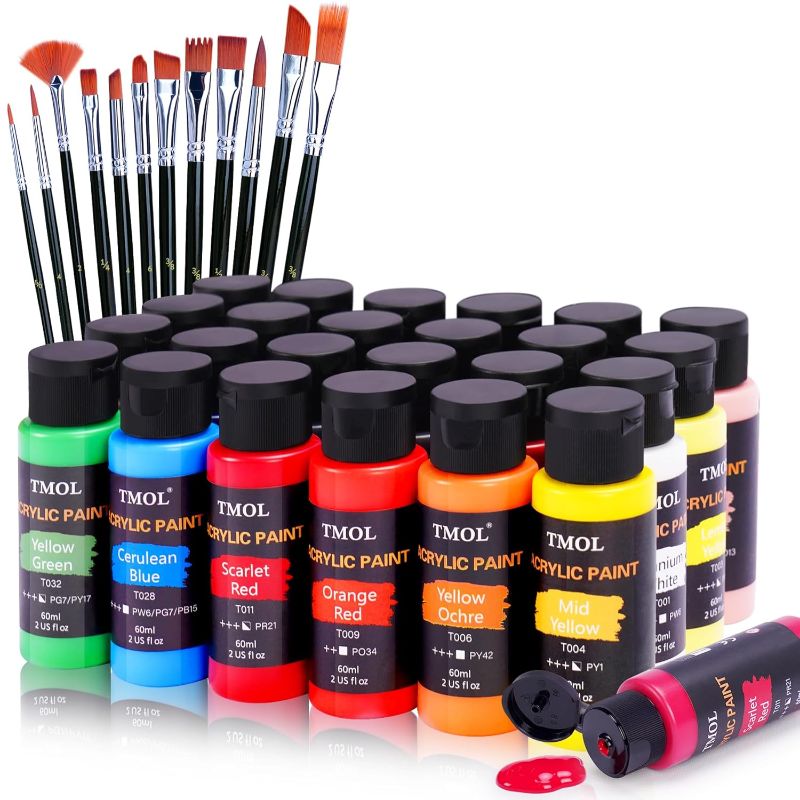 Photo 1 of ***Factory Sealed***
Acrylic Paint Set, 24 Colors (2 oz/Bottle) with 12 Art Brushes, Art Supplies for Painting Canvas, Wood, Ceramic & Fabric, Rich Pigments Lasting Quality for Beginners, Students & Professional Artist 