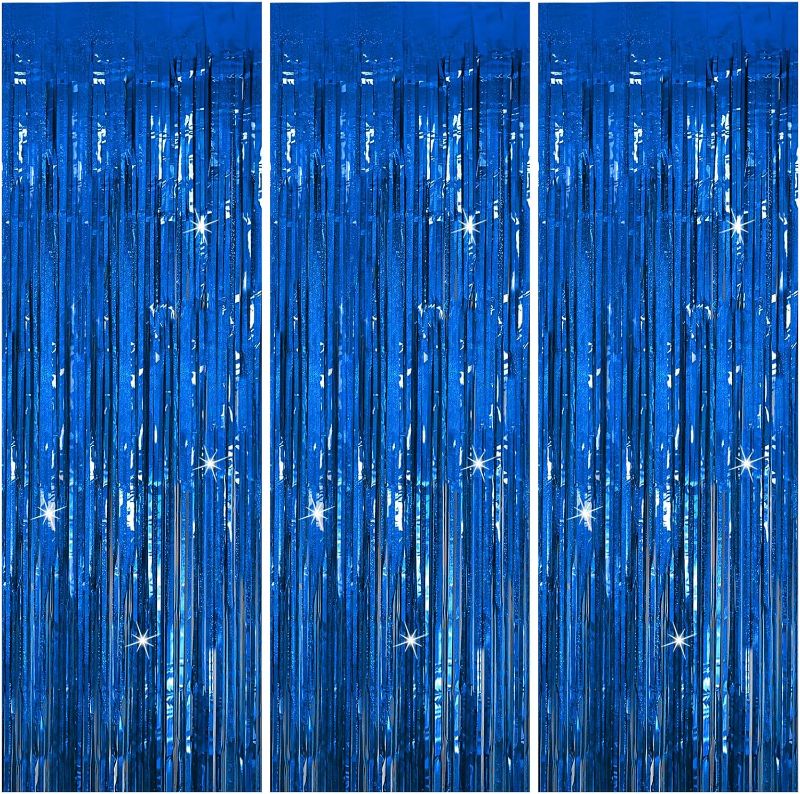 Photo 1 of 3 Pack Blue Backdrop Curtain Tinsel Streamers Ocean Themed Decor Birthday Party Decorations Foil Fringe Backdrop Graduation Baby Shower Bachelorette Winter Party Decorations Supplies