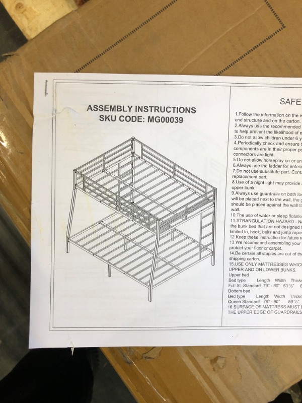 Photo 3 of ***maybe incomplete set*** Miscoos Heavy Duty Full XL Over Queen Bunk Bed, Metal Full Bunk Bed Frames with 2 Safety Side Ladder and Full Length High Guardrail for Teens and Adults, Space-Saving, No Box Spring Needed