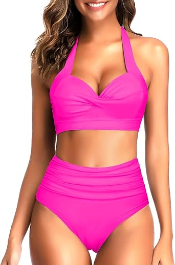 Photo 1 of ***maybe different item*** Tempt Me Hot Pink Bikini Set for Women Two Piece Swimsuits Wrap Tie Back High Waisted Bottom Bathing Suits L