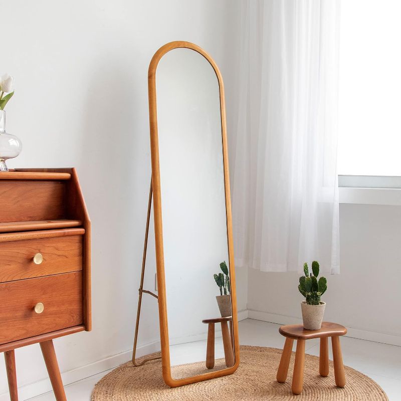 Photo 1 of  Arched Full Length Mirror with Stand, Fully Assembled Dressing Wall-Mounted Mirror, Floor Mirror Solid Wood Frame, Large Body Mirror for Bedroom