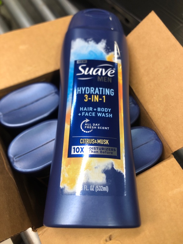 Photo 3 of ***PACK OF 6 ** Suave Men 3 in 1 Mens Body Wash, Body Soap for Hydrated Skin and Hair, Hair, Face and Body Wash, With an All day Fresh Scent 18 oz