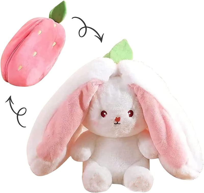 Photo 1 of **similar item** Bunny Plush Doll Toy Pillow, Reversible Carrot Strawberry Bunny Stuffed Animal with Zipper, Cute Rabbit Decoration for Kids & Adult Birthday Party Gift (1pcs 7"