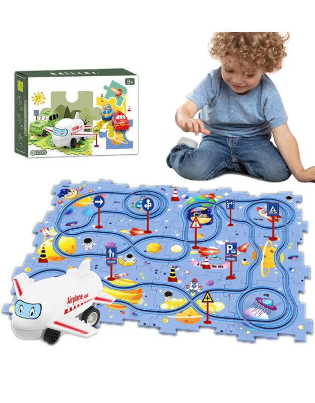 Photo 1 of 25PCS Puzzle Racer Kids Car Track Set, Space Jigsaw Puzzle Racer Car Track Set Puzzle Track Car Play Set Preschool Gifts for Kids Christmas Birthday Gift for Boys Girls