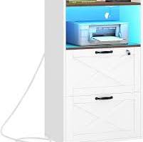 Photo 1 of ****DIFFERENT COLOR*****YITAHOME 2 Drawer File Cabinet with Charging Station, Filing Cabinet with Lock, Printer Stand with Open Storage Shelf for Home Office, Office Furniture with Lighting, White