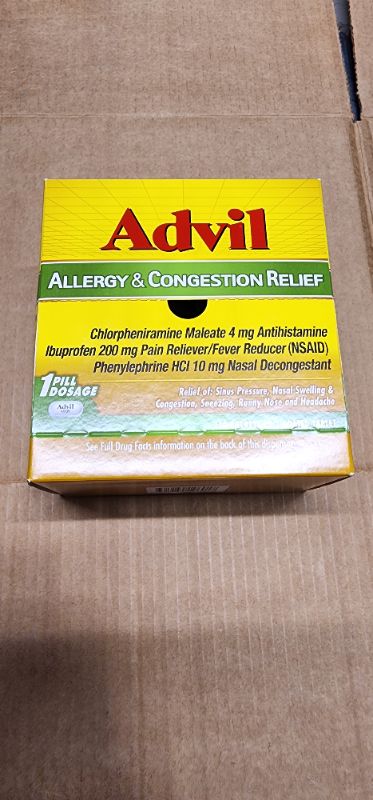 Photo 2 of ***USED**BOX IS DAMAGED***EXPIRES 11-2024**** Advil Allergy Congestion Relief, Pain Fever Reducer (20)CT