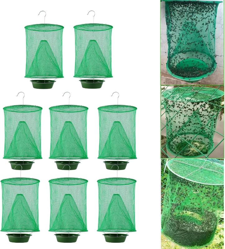 Photo 1 of 8 Pack Ranch Fly Trap - Fly Traps Outdoor Hanging Stable Fly Trap Fly Catcher,Reusable Fly Traps Fly Bag Pest Fly Control, Green