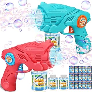 Photo 1 of Aitey Bubble Machine Guns for Toddlers: Bubble Guns 2 Pack with 2 Bottles 15 Bags Refill Solution Bubble