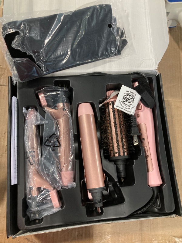 Photo 3 of *****needs to be cleaned*****FARERY 4 in 1 Interchangeable Automatic Rotating Curling Iron & Thermal Brush Set, (0.75''-1.25'') Curling Iron, Automatic Hair Curler with 1.5'' Heating Round Curling Brush, Instant Heat 410°F, Pink