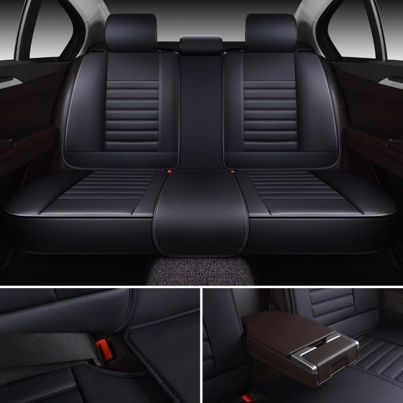 Photo 1 of ****USED** OASIS AUTO OS-001 Leather Seat Covers, Faux Leather Car Cushion Cover for 5 Passenger Cars & SUVs, Universal Fit Set for Car Interior (Rear Only, Black)