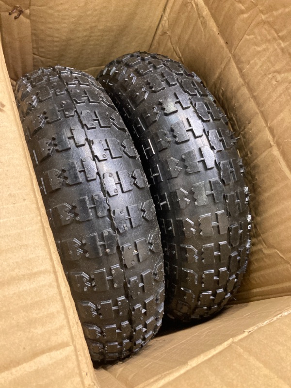 Photo 3 of 13 Inch 2 PCS Rubber Pneumatic Replacement Tires and Wheels 4.00-6 with 5/8'' Bearing and 3.15'' Offset Hub, Anti-slip Inflated Air Wheel for Garden Wagon/Hand Truck/Trolley/Garden Scooter etc.