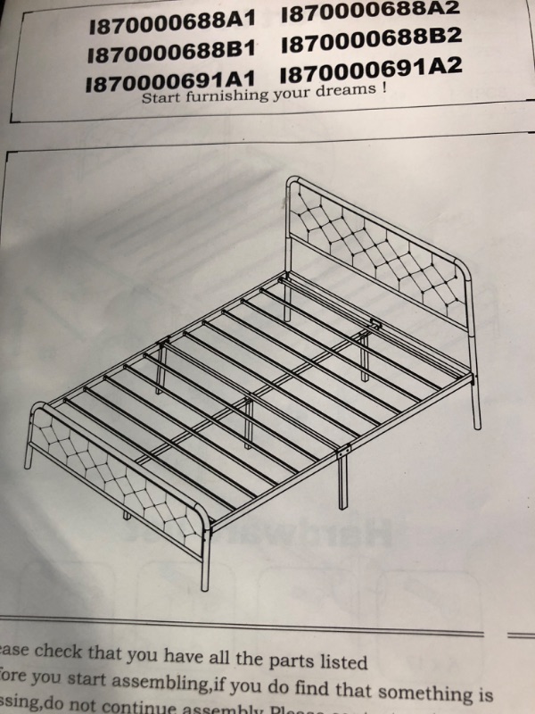 Photo 3 of ***Stock photo is a similar item, actual item pictured in the last photo*** Metal Platform Bed Frame with Upholstered Headboard and Foot, Grey