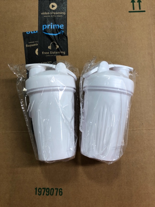 Photo 2 of (2 Pack) Blender Shaker Bottle w. Classic Loop Top & Stainless Whisk Ball-Perfect for Protein Shakes and Pre Workout (White Body-13 Oz, White)
