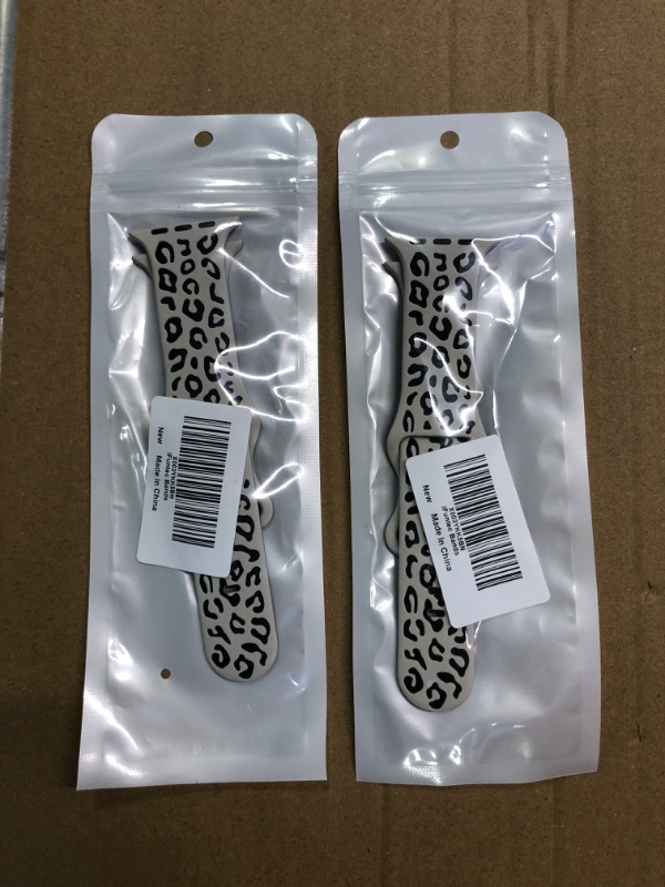 Photo 2 of (2 Pack) Upgraded Leopard Engraved Band Compatible with Apple Watch Band 38mm 40mm 41mm Women, Two-Tone Dimensional Sport Wristbands Designed for women for iWatch Ultra/Ultra 2 Series 9 8 7 6 5 4 3 2 1 SE Starlight + Black 42/44/45/49mm