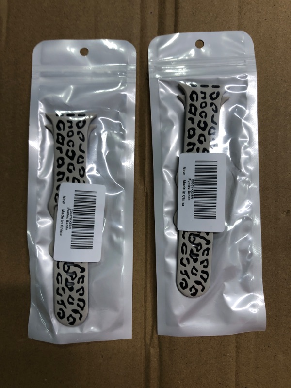 Photo 2 of (2 Pack) Upgraded Leopard Engraved Band Compatible with Apple Watch Band 38mm 40mm 41mm Women, Two-Tone Dimensional Sport Wristbands Designed for women for iWatch Ultra/Ultra 2 Series 9 8 7 6 5 4 3 2 1 SE Starlight + Black 42/44/45/49mm