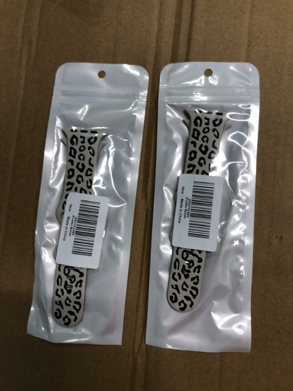 Photo 2 of (2 Pack) Upgraded Leopard Engraved Band Compatible with Apple Watch Band 38mm 40mm 41mm Women, Two-Tone Dimensional Sport Wristbands Designed for women for iWatch Ultra/Ultra 2 Series 9 8 7 6 5 4 3 2 1 SE Starlight + Black 42/44/45/49mm