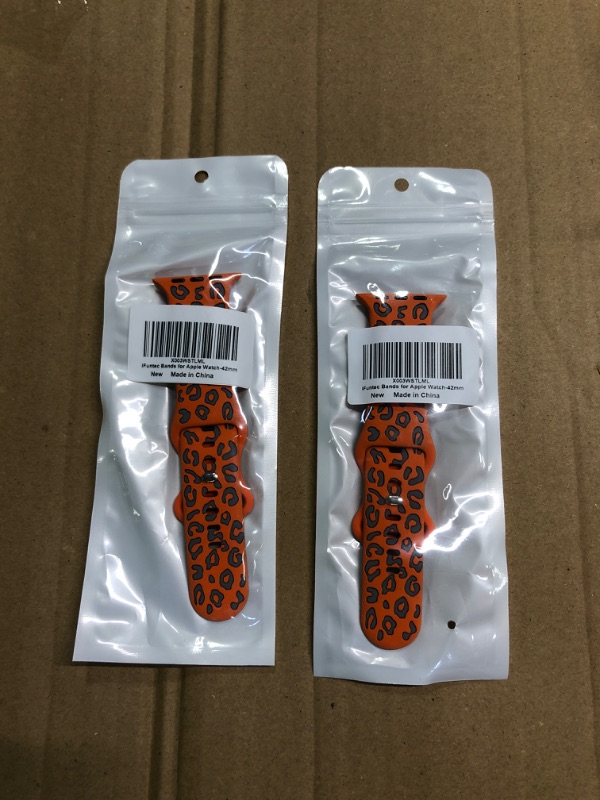 Photo 2 of (2 Pack) Upgraded Leopard Engraved Band Compatible with Apple Watch Band 38mm 40mm 41mm Women, Two-Tone Dimensional Sport Wristbands Designed for women for iWatch Ultra/Ultra 2 Series 9 8 7 6 5 4 3 2 1 SE Orange + Grey Leopard 42/44/45/49mm