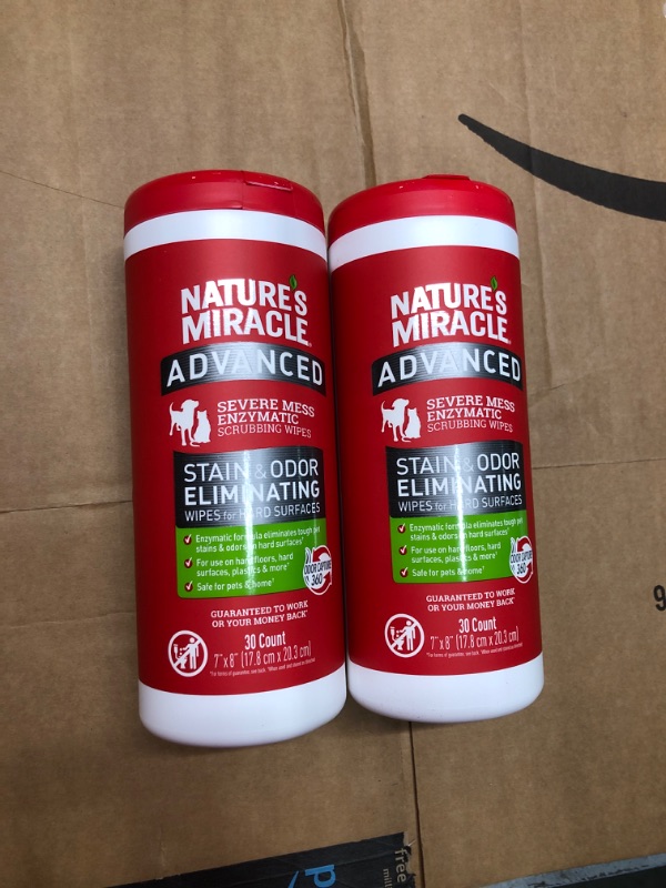 Photo 2 of (2 Pack) Nature's Miracle Nature’s Miracle Advanced Stain And Odor Eliminating Wipes for Hard Surfaces 30 Count, Enzymatic Formula Eliminates Tough Pet Messes