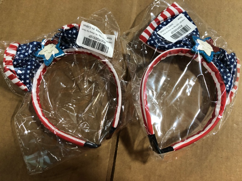 Photo 2 of ***2 PACK***PABOBIT 4th of July Headband for Women Girls American Flag Headband Usa Headband Independence Day Patriotic Hairband Red White and Blue Bow Headband for Toddler Girl