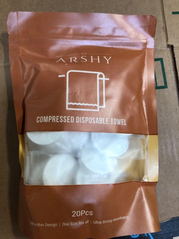 Photo 1 of ARSHY 20 PCs (Large) Compressed Towels, Mini Tablets Disposable Portable Face Towel Cotton Coin Tissue for Travel, Camping, Hiking, Sport, Beauty Salon, Magic towel and Outdoor Activities Off White 20 Count (Pack of 1)